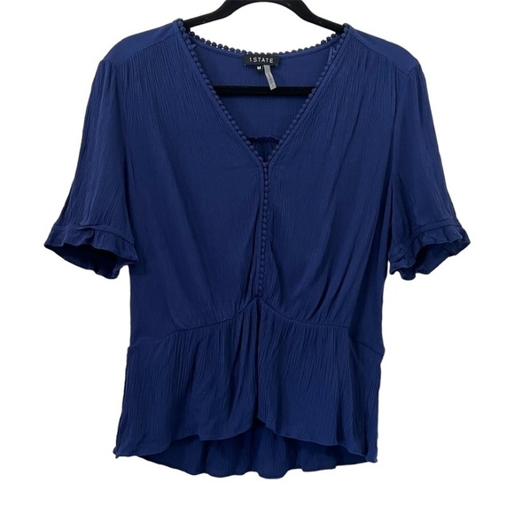 1. State Blue Short Sleeve Blouse - Picture 1 of 4